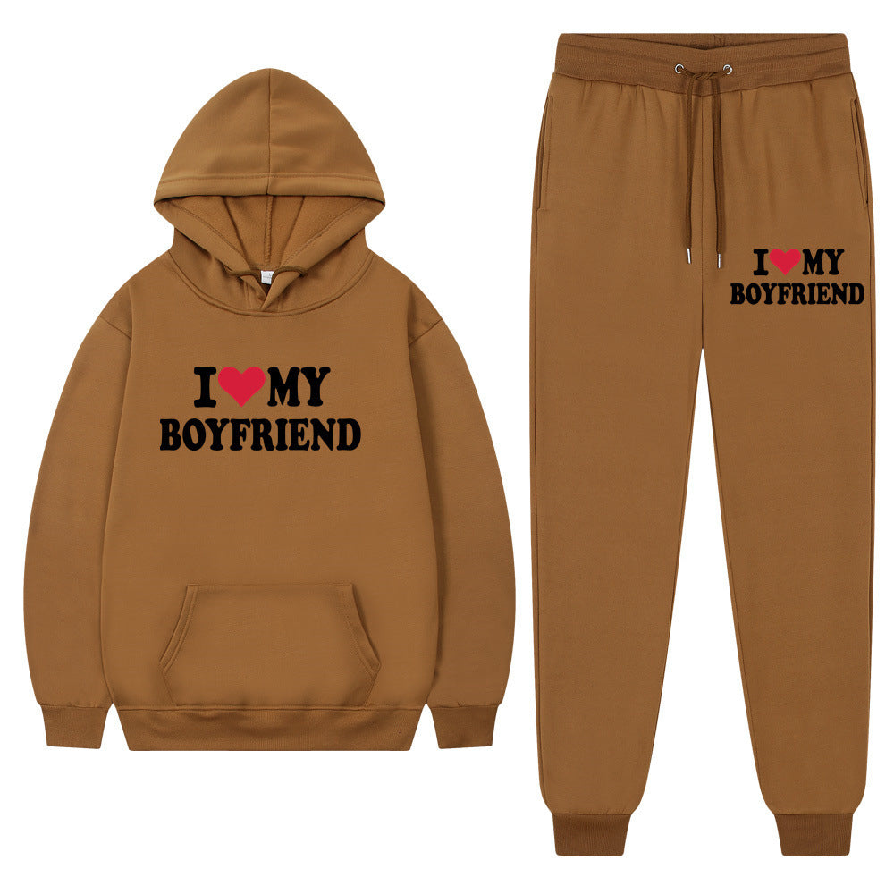 "I Love My Boyfriend" Casual Hoodie and Pants Set